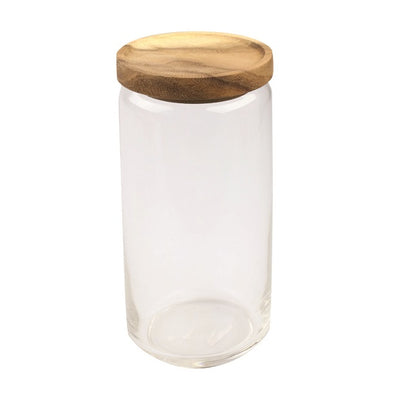 Large Acacia Wood & Glass Canister